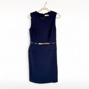 Calvin Klein Navy Peplum Sheath Midi Dress with Belt- Women’s size 10